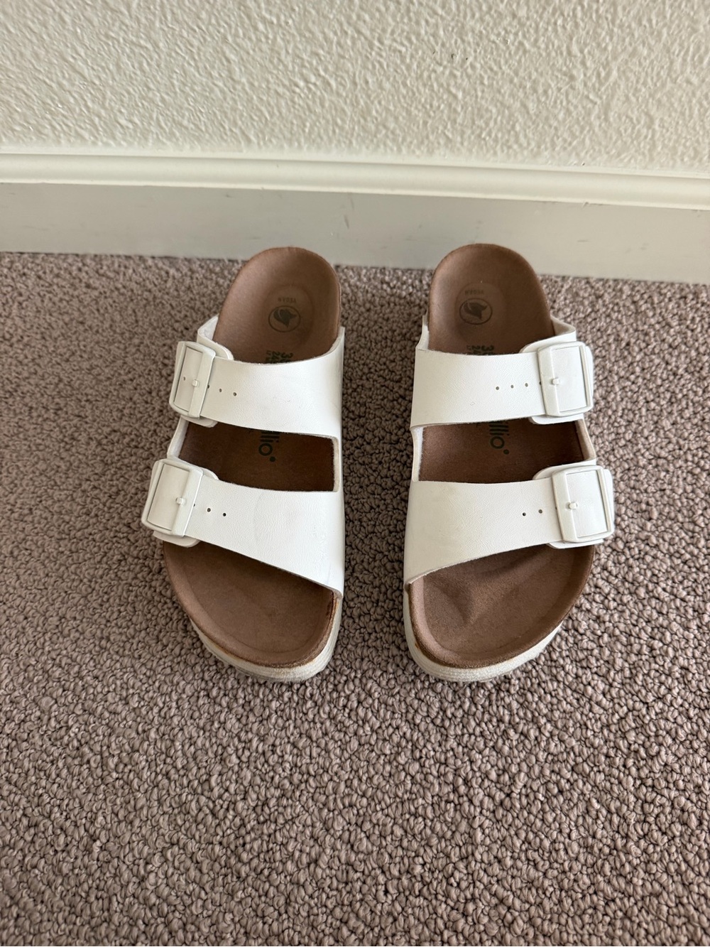 Women’s  Papillio Birkenstock Arizona platform White Double-Buckle Slide Sandal